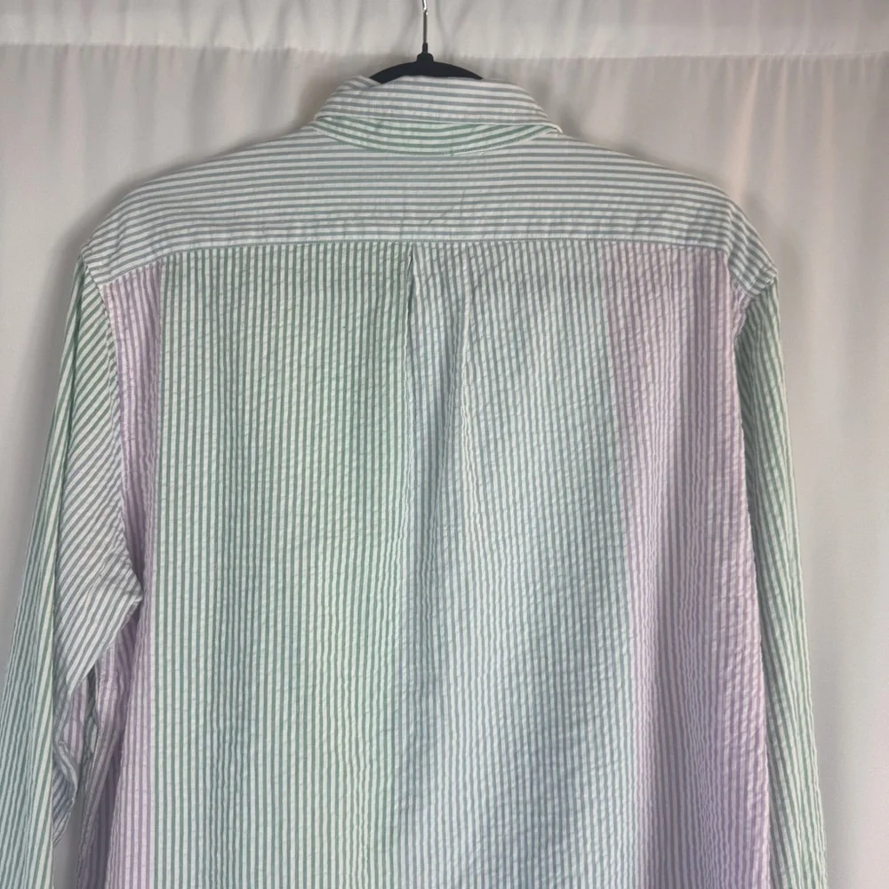 J.Crew Shirt Mens L Long Sleeve Striped Seersucker Breathable Lightweight